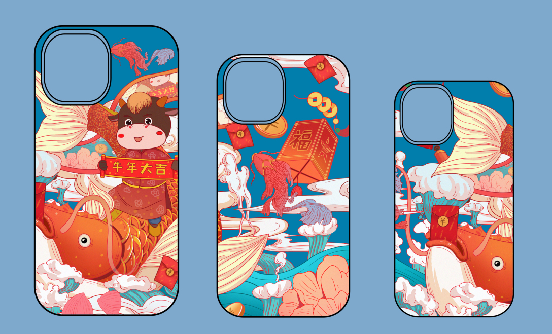 2021年牛年国潮风新年插画