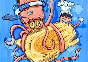 鱿鱼丝-鱿鱼片包装插画设计