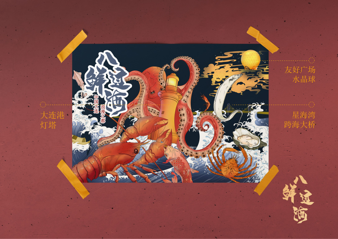 天猫国潮x橘猫大连海鲜年货礼盒八鲜过海