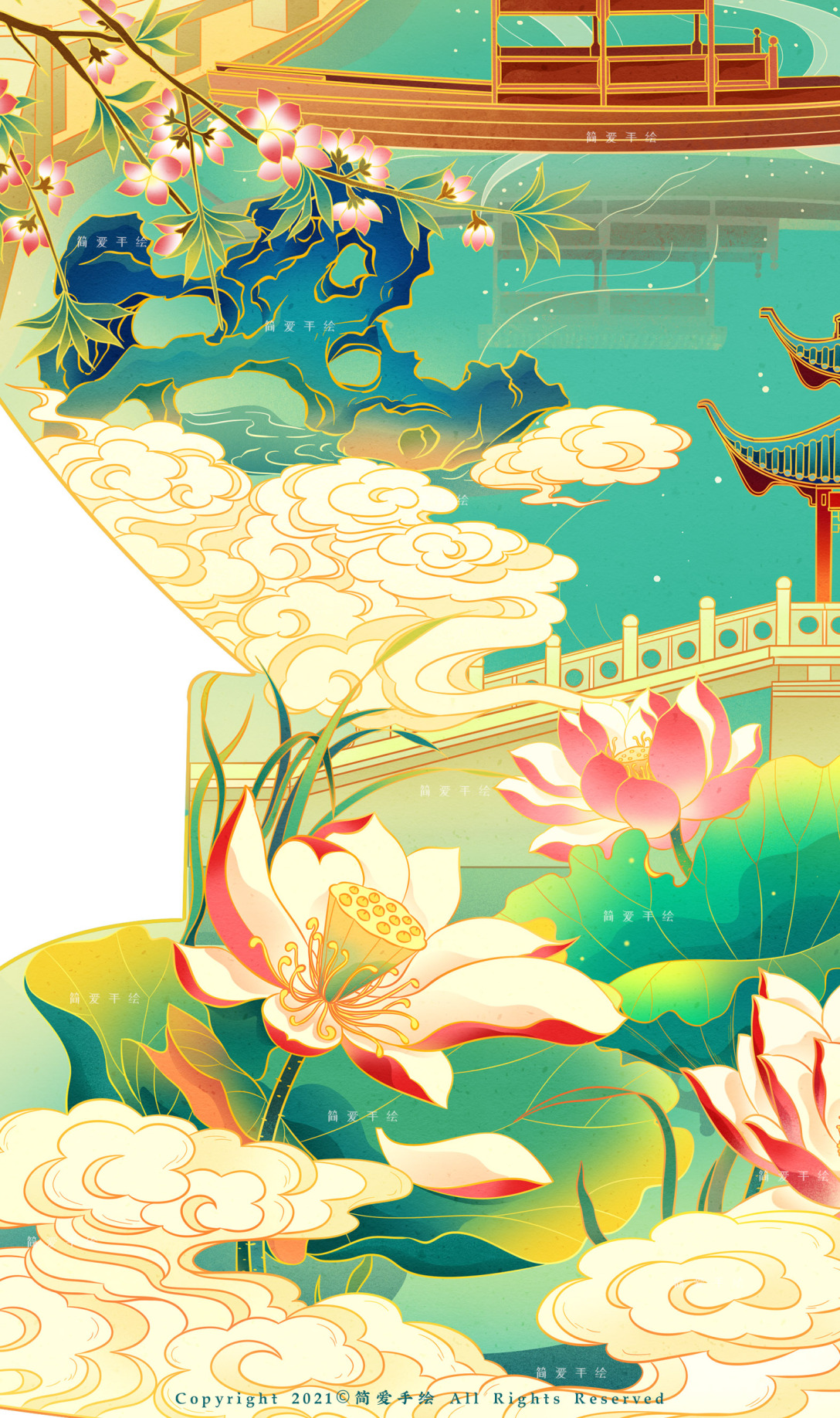 西湖十景杭州主题国风插画