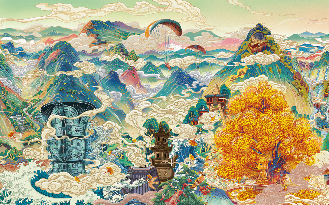 《千里秦岭图》文创主视觉插画设计-古田路9号-品牌创意/版权保护平台