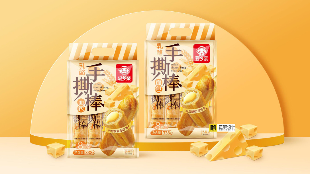 爱乡亲手撕面包棒食品包装袋设计