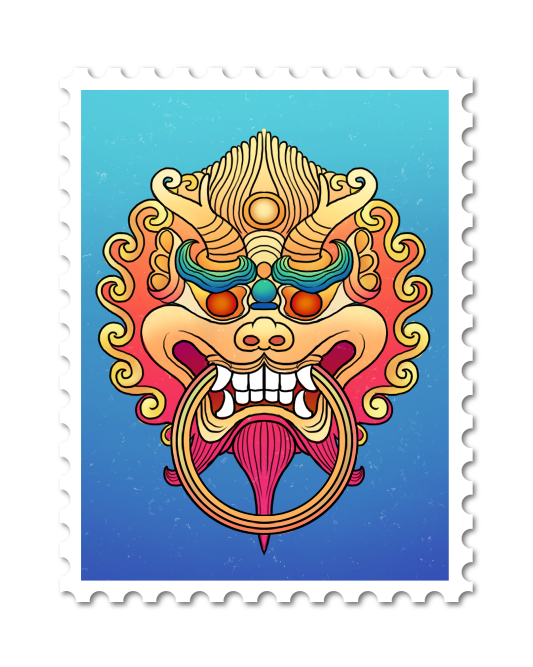 中国风插画 新国潮 牡丹麒麟凤凰文物复古鲜艳配色华丽