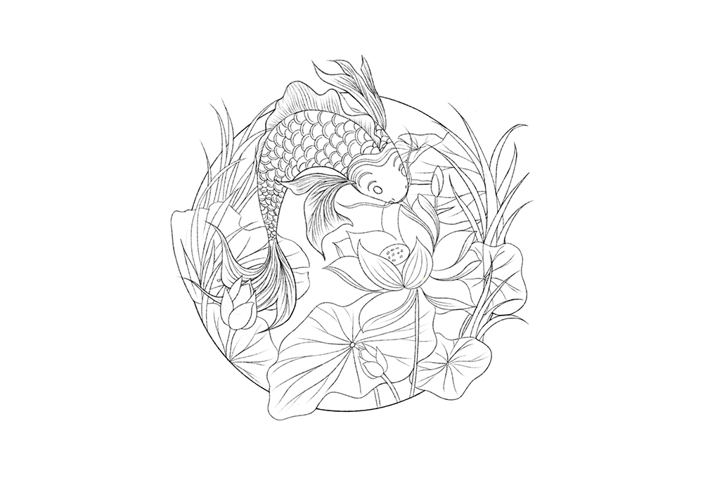 所以就有了以下作品要求创作一幅鱼戏莲叶间的画面主题为 连年有余