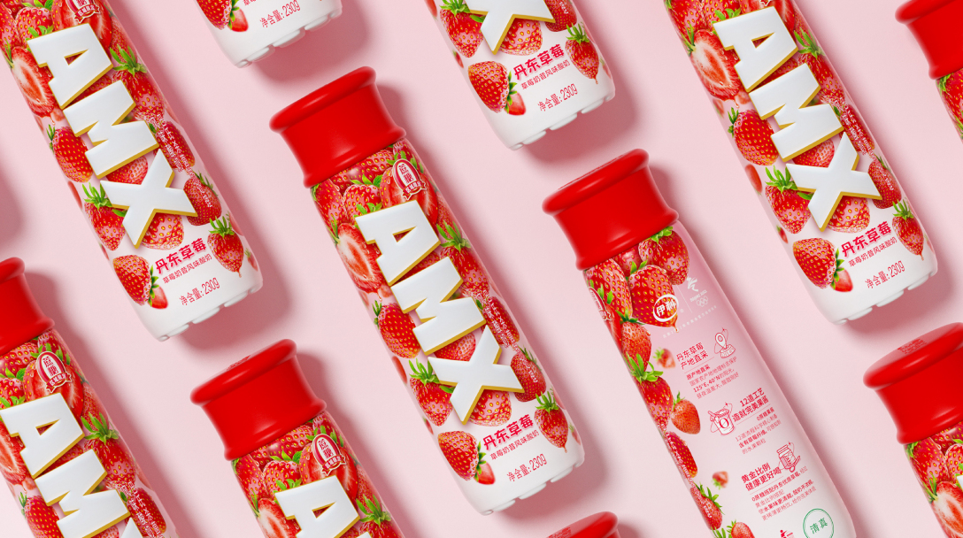 安慕希amx丹东草莓奶昔风味酸奶包装-古田路9号-品牌创意/版权保护