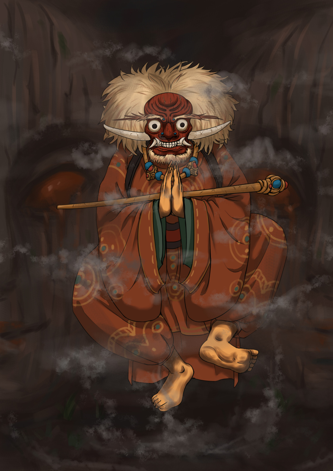 他们制作的面具活灵活现,因此被赋予灵性变成了付丧神.面灵