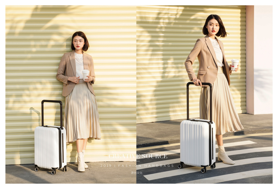 箱包摄影拉杆箱模特场景拍摄