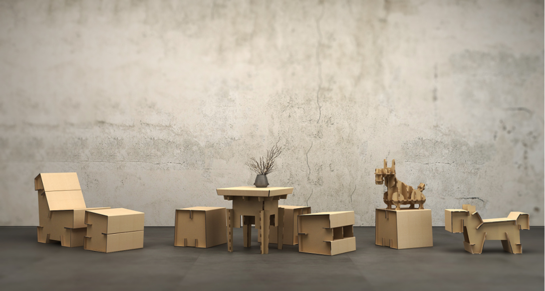 创意纸家具摆件装饰,环保瓦楞纸再生纸家具