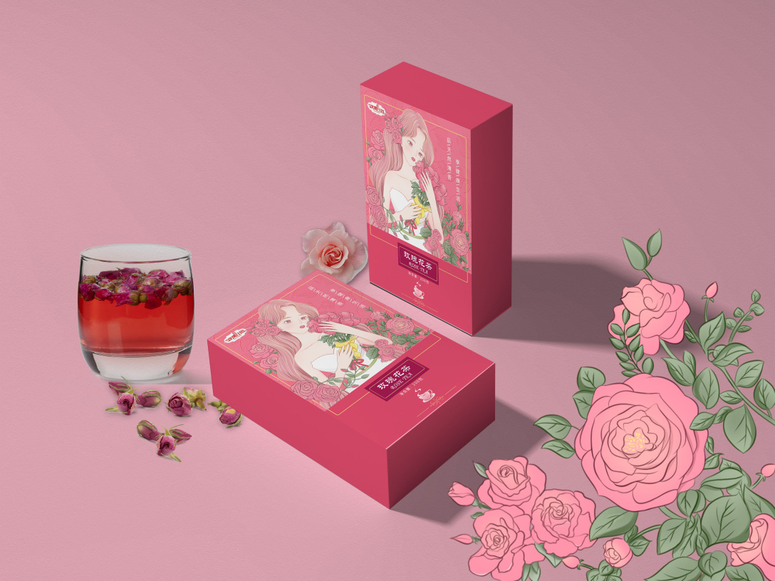 玫瑰庄园花茶包装插画