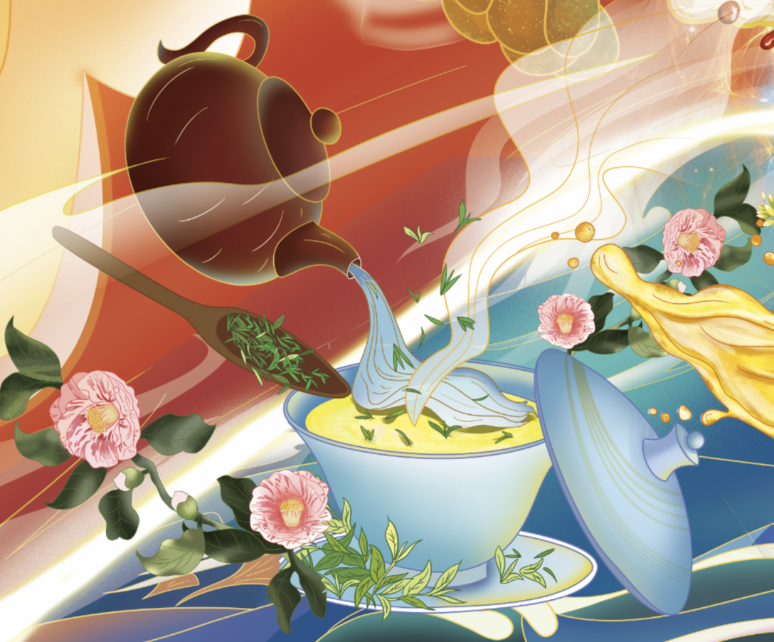 国潮插画70固乡固色固阳美食特色