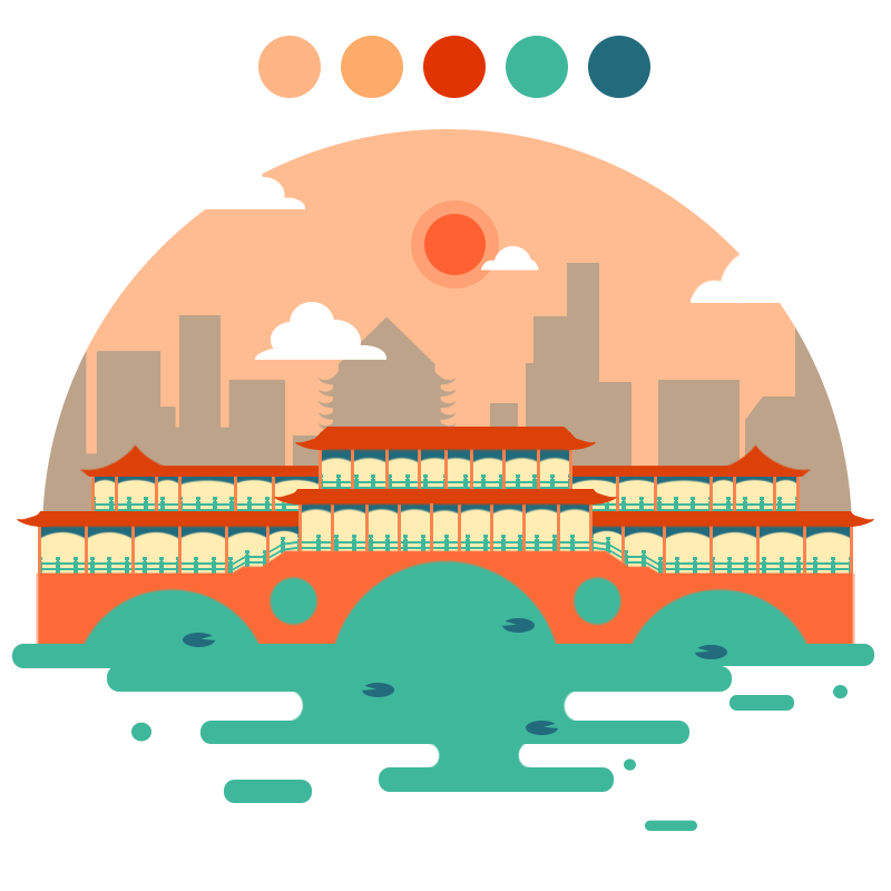 扁平化建筑插画练习成都九眼桥