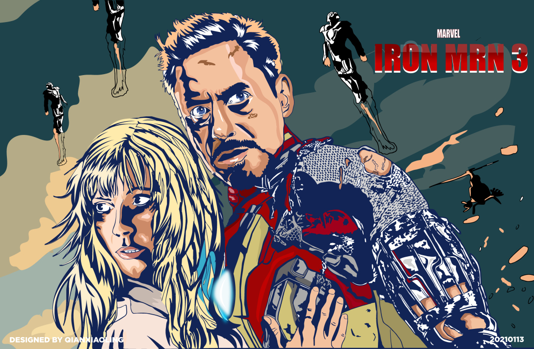 写实插画钢铁侠3电影插画小罗伯特唐尼