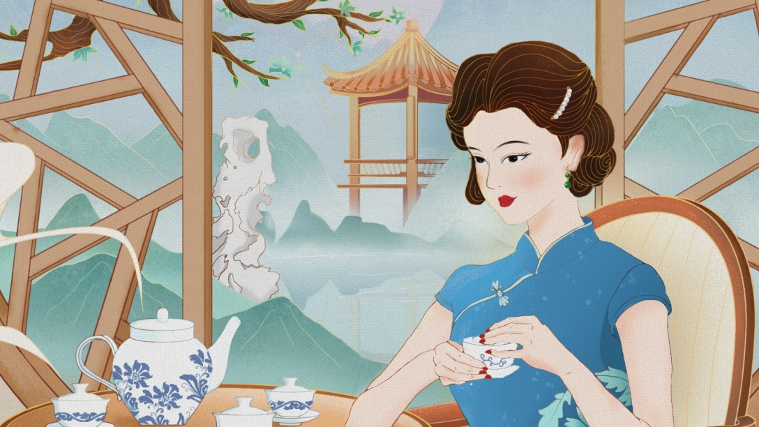 中式风格民国风人物插画