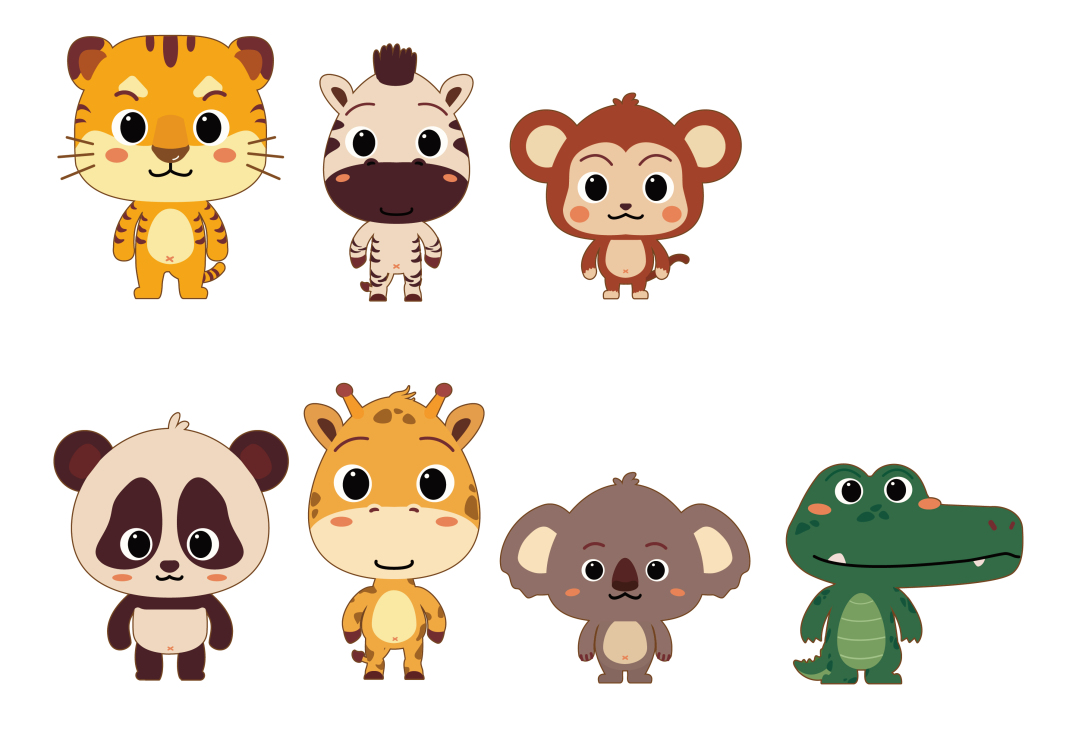 老虎 鳄鱼 猴子 考拉 熊猫 斑马 长颈鹿小动物等吉祥物&ip形象设计