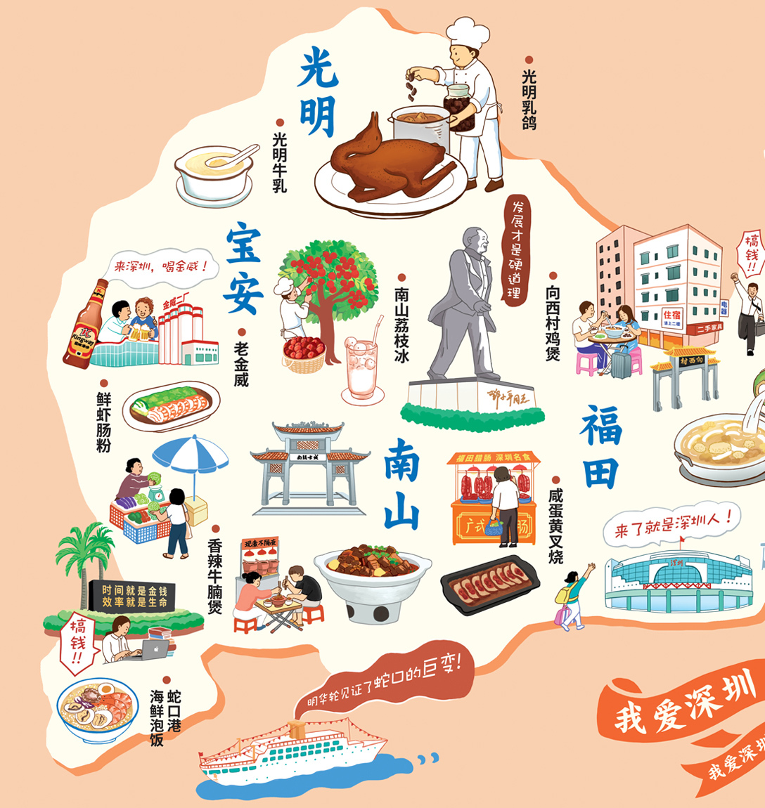 鹏小馆深圳特色菜手绘地图