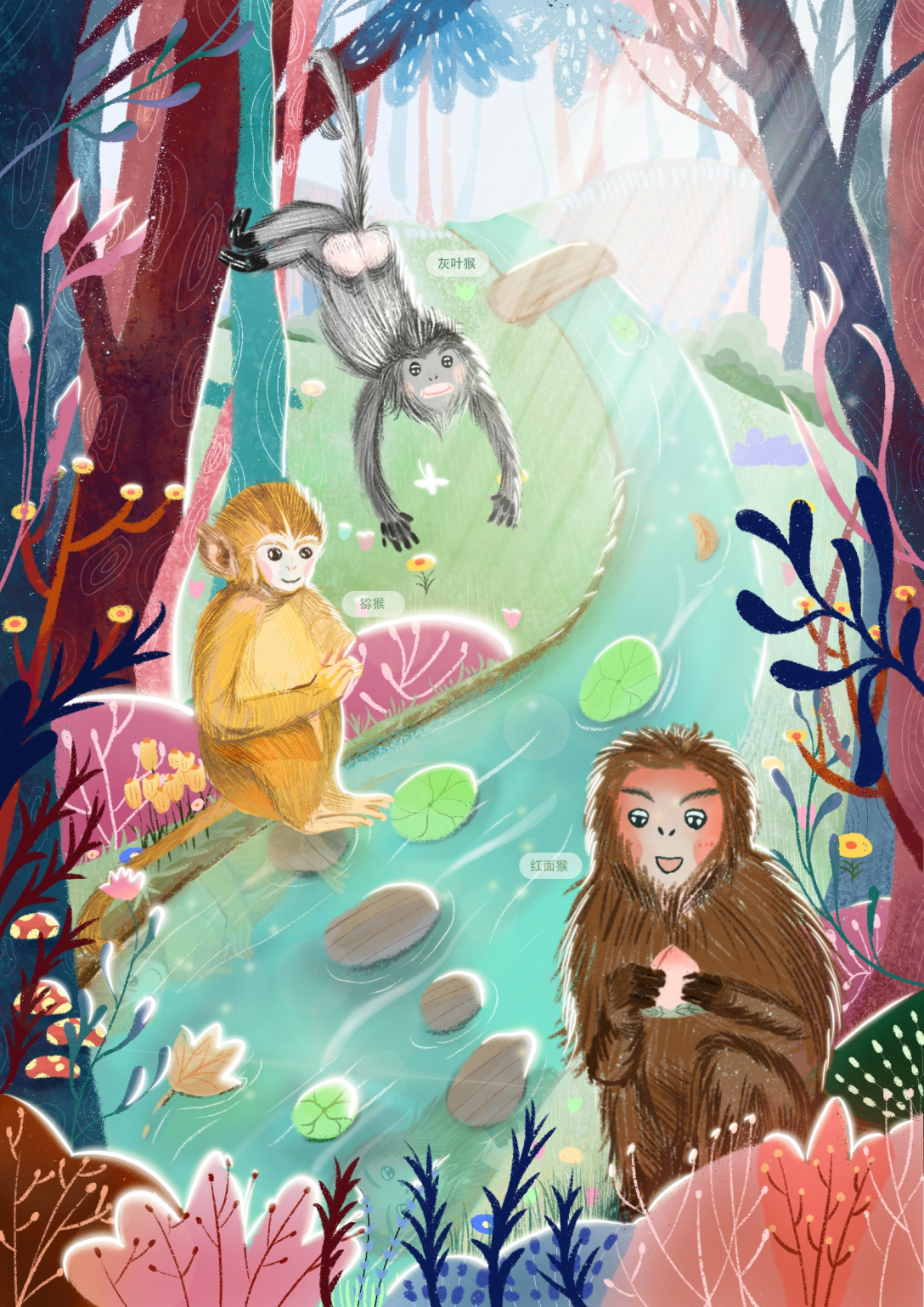 生物多样性灵长类动物儿童插画-古田路9号-品牌创意/版权保护平台