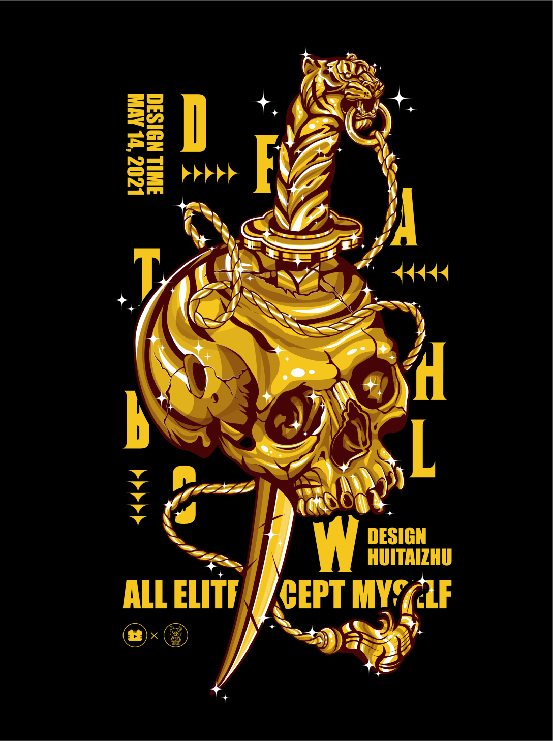 潮流插画--黄金匕首 骷髅