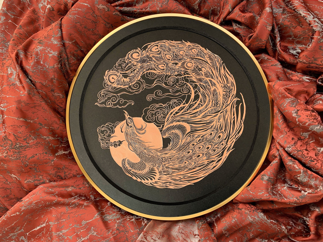 佛山铜凿剪纸《金凤凌日》