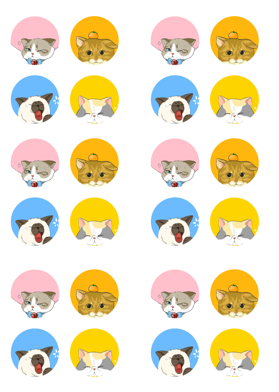 主要设计了四个卡通猫咪形象,分别为加菲,暹罗,布偶,橘猫为代表.