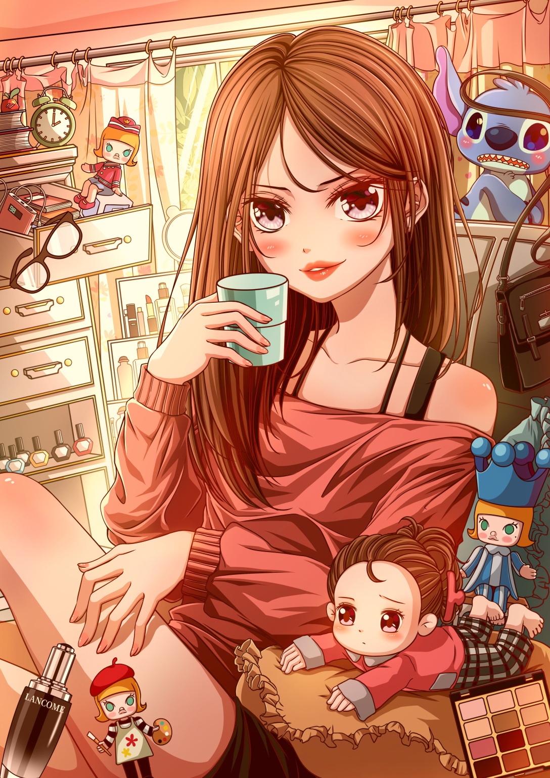 有点可爱的美少女喝水图