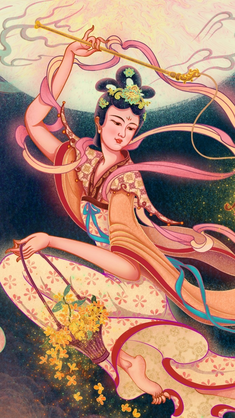 中国风神话插画《嫦娥奔月》-古田路9号-品牌创意/版权保护平台