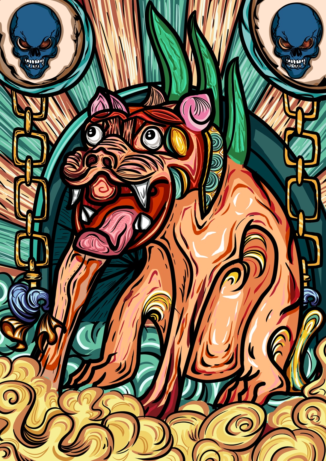 国潮插画镇墓兽