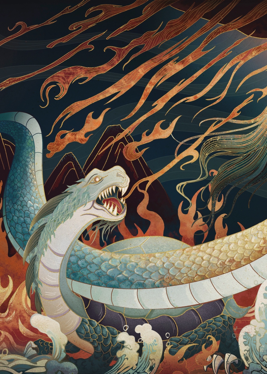 原创国风商业插画中国古代神话故事系列女娲补天