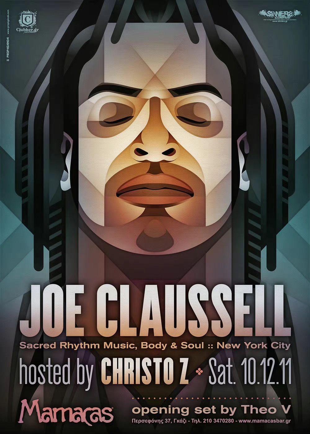 希腊设计师prop4g4nd4的人物矢量插画海报,几何分割的人物形象与字体