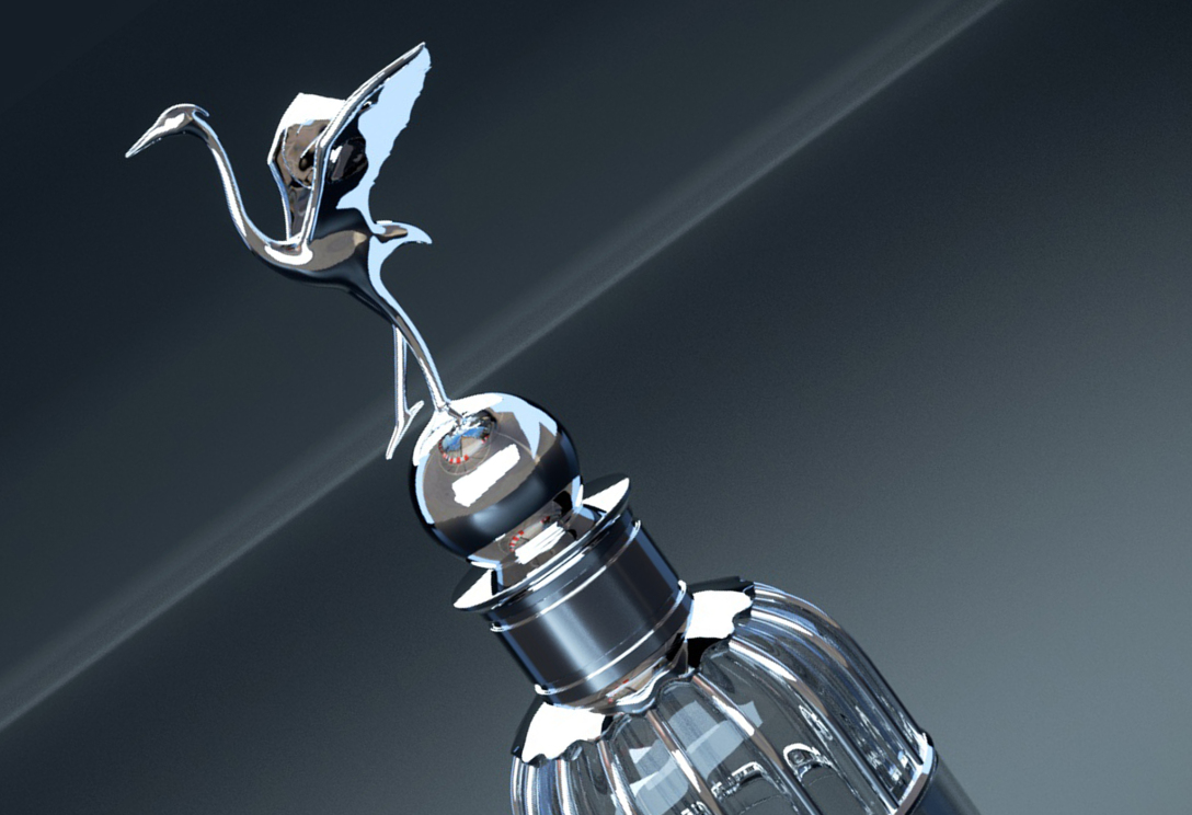 中式美学香水品牌容器,整体借鉴了鸟笼的结构元素,鸟笼代表锁住(锁住