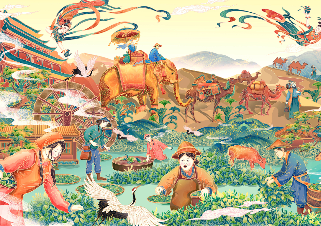 茶艺传承国潮茶叶包装插画设计长卷