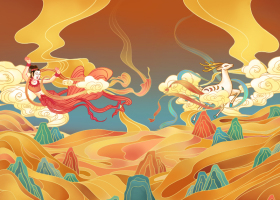 品牌插画应用——九色鹿飞天