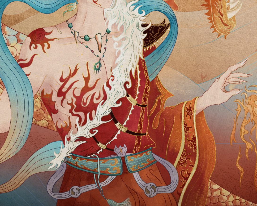 原创国风商业插画中国古代神话故事系列——祝融取火